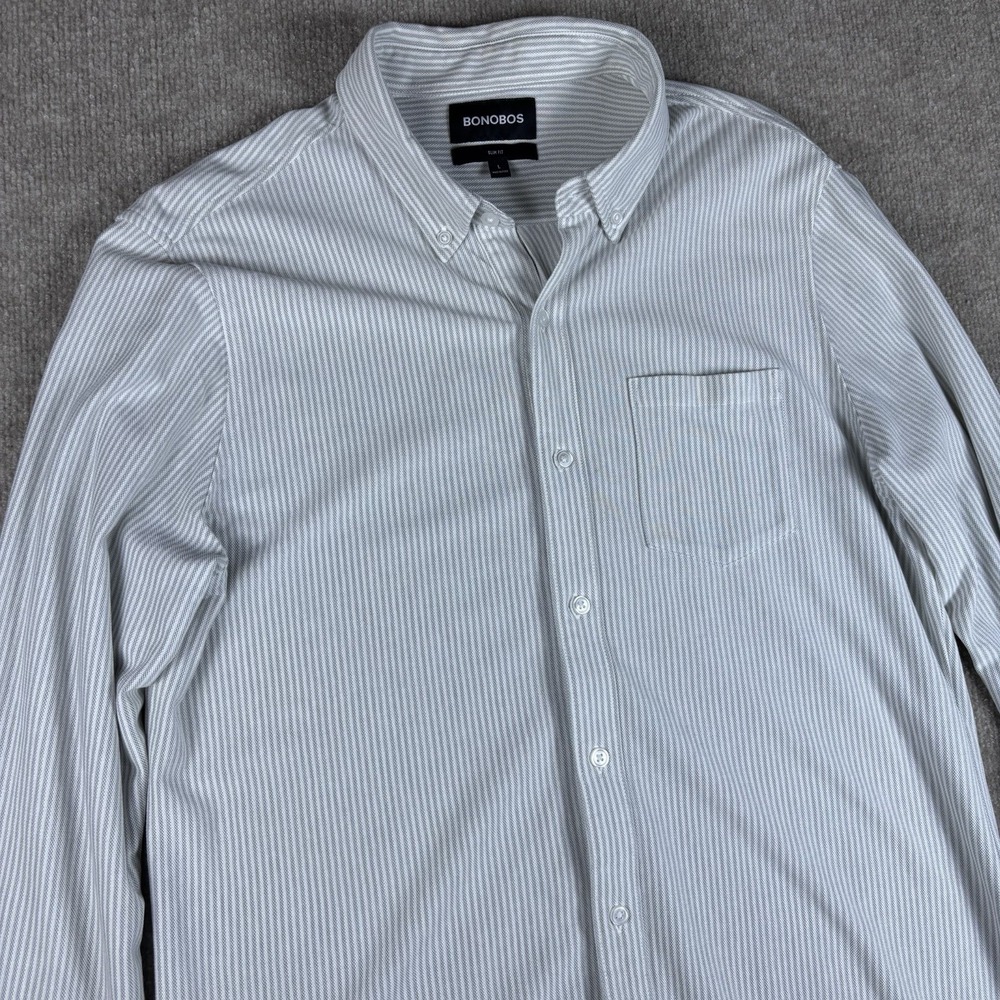 Bonobos Slim Fit Button Up Shirt Mens Large Gray Striped Long Sleeve Cotton
